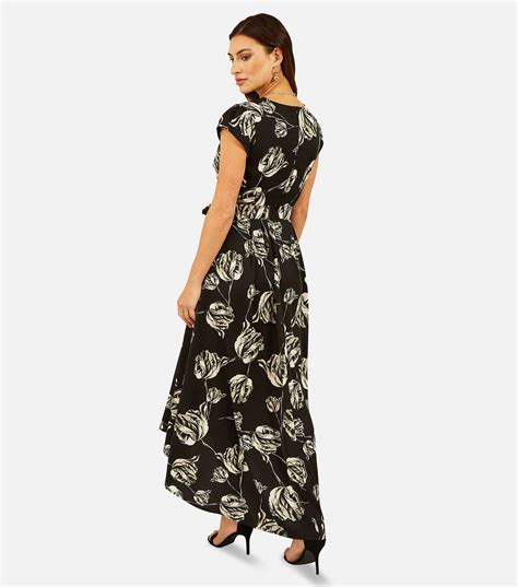 Mela Black Floral Wrap Midi Dress New Look