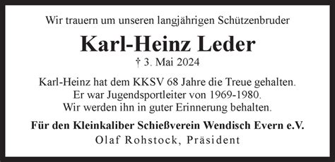 Traueranzeigen Von Karl Heinz Leder Trauer L Neburg De