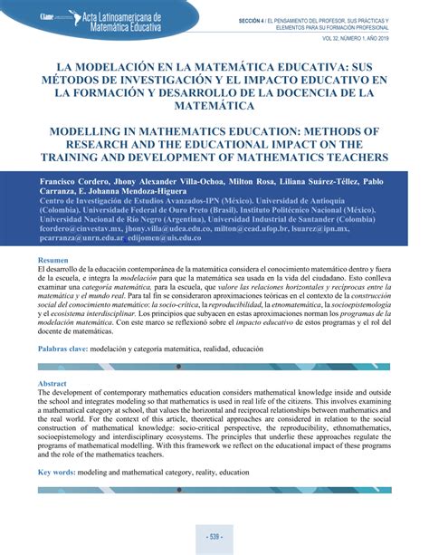 PDF La modelación en la Matemática Educativa sus métodos de