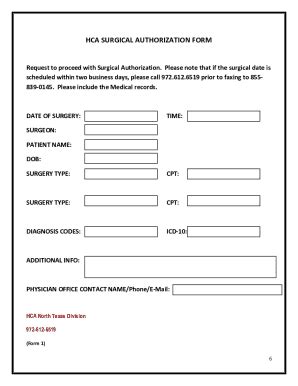 Fillable Online Hca Surgical Authorization Form Medical City Provider