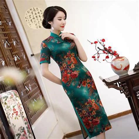 New Arrival Green Slim Cheongsam Women Sexy Plus Size Floral Rayon