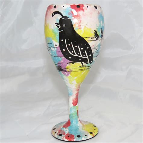 Wine Glass With Quail MANA POTTERY