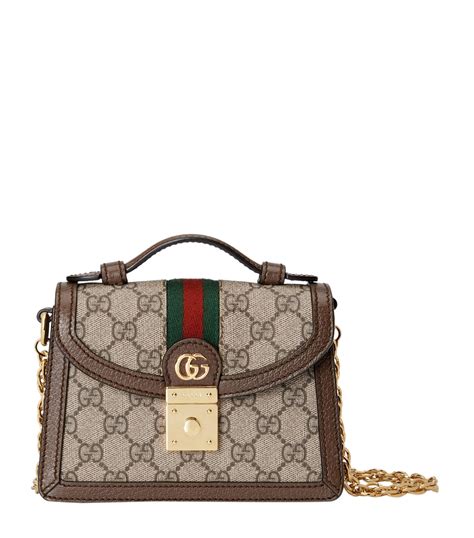 Gucci Neutrals Mini Canvas Ophidia GG Top Handle Bag Harrods UK