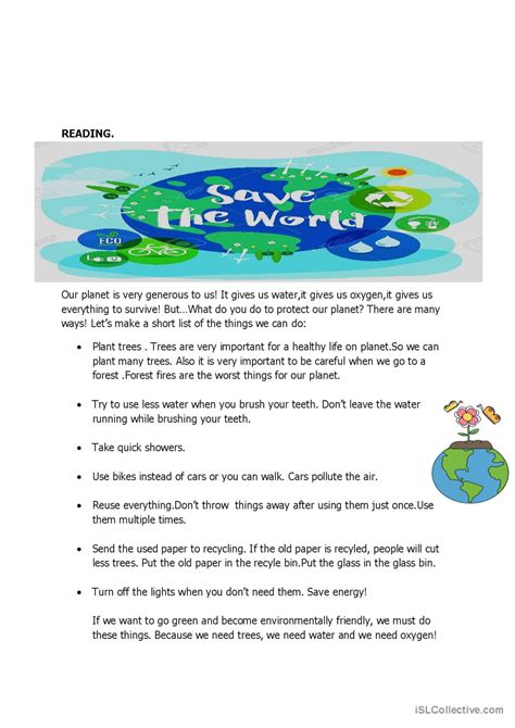 Environment Reading For Detail Dee English Esl Worksheets Pdf And Doc