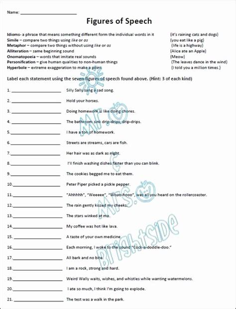 Figures Of Speech Worksheet Grade 6 Pdf