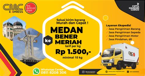 Ekspedisi Medan Ke BENER MERIAH Murah Tarif 1 500 Per Kg Min 10 Kg S