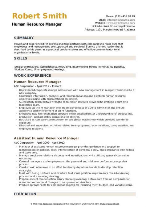 Human Resource Manager Resume Samples Qwikresume