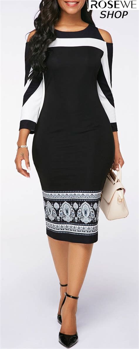 Three Quarter Sleeve Cold Shoulder Dress Rosewe Dress Bodycon Fall