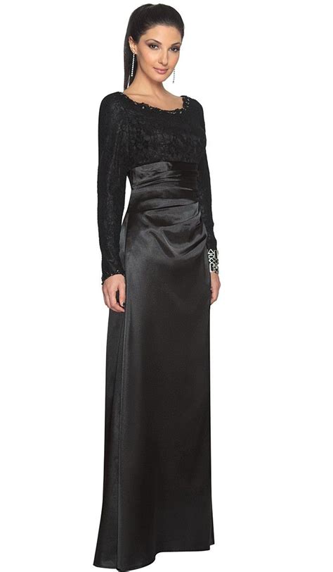 Black Lace And Satin Islamic Formal Long Dress With Hijab Kaftans