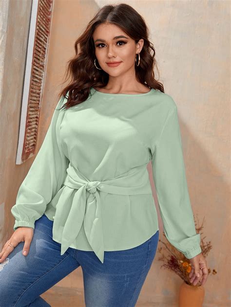 Plus Knot Front Bishop Sleeve Blouse