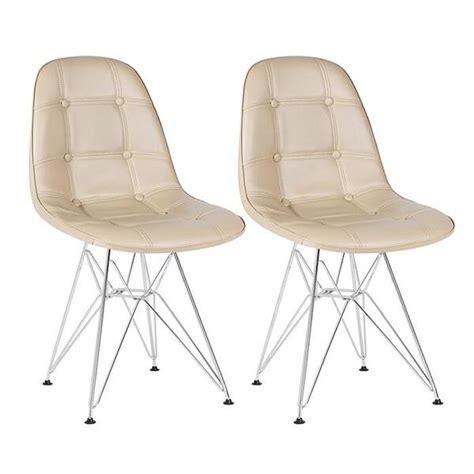 Kit Cadeiras Estofadas Charles Eames Eiffel Botonê Pés De Metal Cromado Nude Leroy Merlin