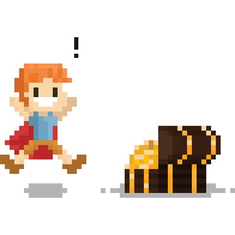 Pixel art the boy found gold treasure chest 27190990 PNG