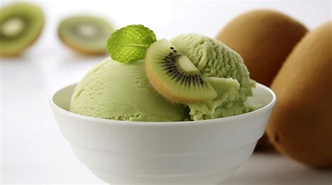 Premium Ai Image Kiwi Ice Cream With Mint And Fresh Kiwi Fruits