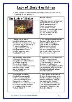 The Lady Of Shalott By Alfred Lord Tennyson Extension Learning Activities