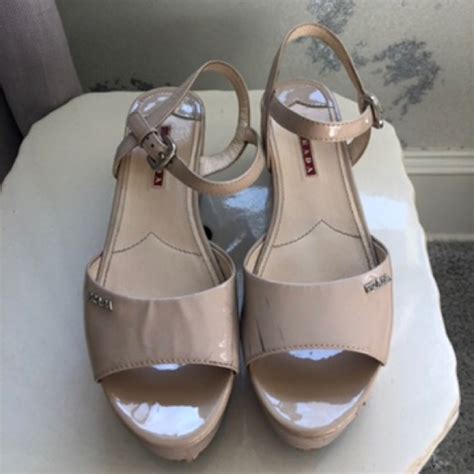 Prada Nude Patent Leather Platform Wedges Gem