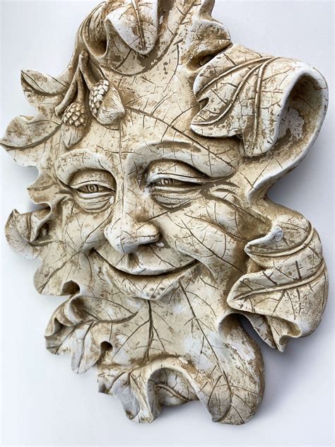 Green Man Sculpture Smiling Leaf Face With Acorns - Etsy