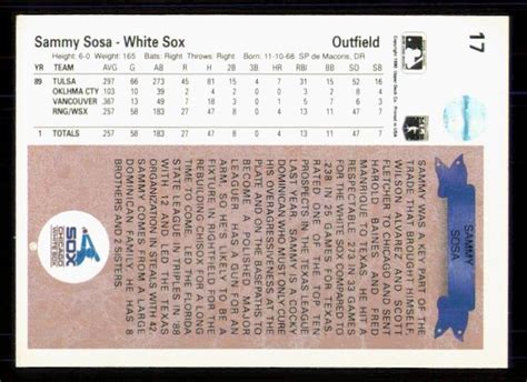 1990 UPPER DECK 17 RC SAMMY SOSA ROOKIE ERROR Wrong Birthday EBay