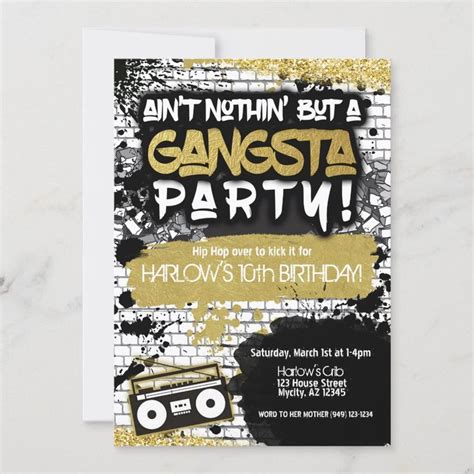 Aint Nothin But A Gangsta Party Hip Hop Birthday Invitation Zazzle