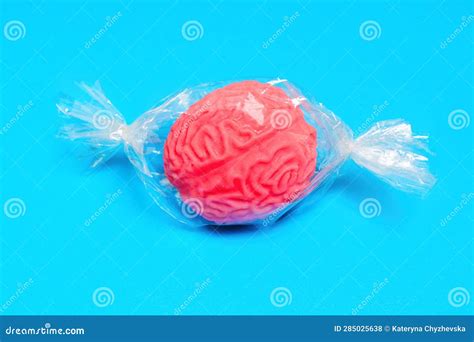 Human Brain Wrapped In Plastic On Blue Stock Photo Image Of Studio