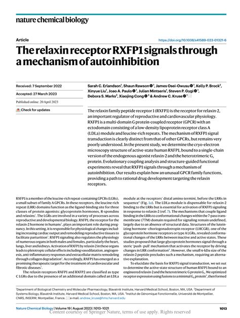 The Relaxin Receptor Rxfp1 Signals Through A Mechanism Of