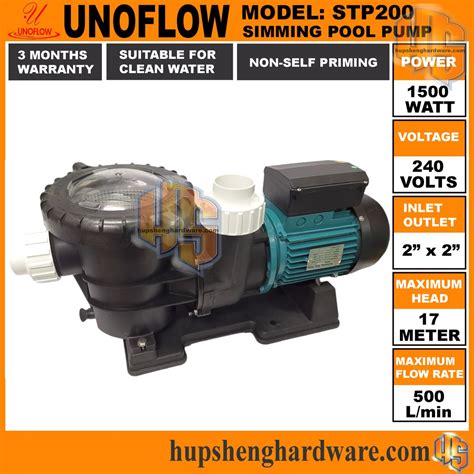 Unoflow Stp200 Swimming Pool Water Pump 1500 Watts Motor 2x2 Inlet