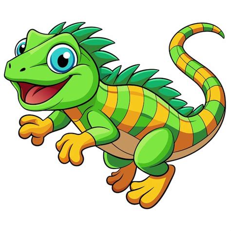 Iguana De Las Antillas Salta El Vector Kawaii Vector Premium