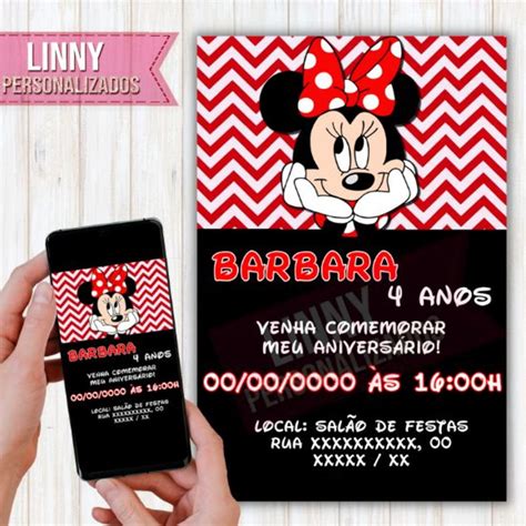 Convite Digital Minnie Vermelha No Elo Linny Personalizados Ab C