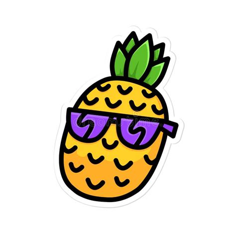 Happy Smiling Pineapple In Sunglasses Cartoon Line Art Style Illustration Stock Vector