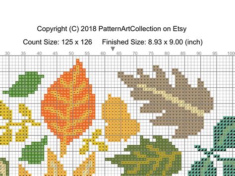 Autumn Leaves Modern Cross Stitch Pattern Easy Counted Cross Etsy