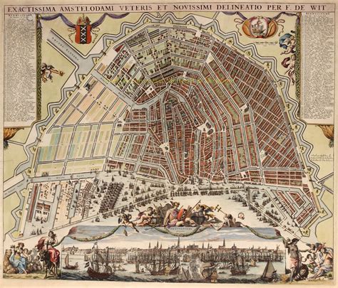 Originele Zeldzame Kaart Amsterdam Gouden Eeuw Gravure 17e Eeuw