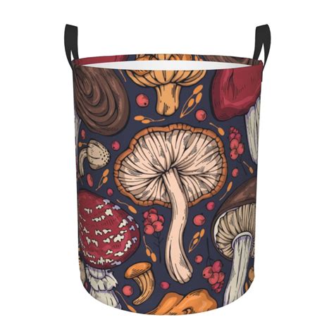 Coaee Forest Wild Mushroom Laundry Basket With Handle Waterproof Round