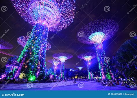 Tourist Visited Light Show of Gardens by the Bay at Night, Singapore Editorial Photo - Image of ...