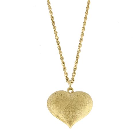 Vintage Puffed Heart Pendant Necklace K Yellow Gold Textured Etsy