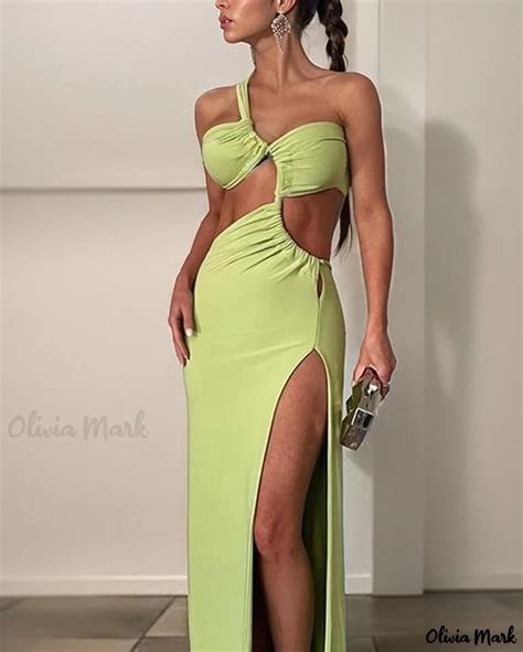 OliviaMark Elegant One Shoulder Solid Color Bodycon Dress Featuring A