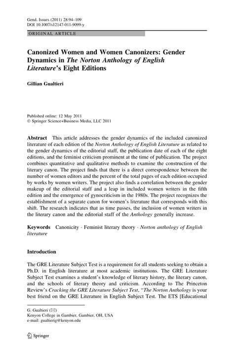 (PDF) Canonized Women and Women Canonizers: Gender Dynamics in The Norton Anthology of English ...