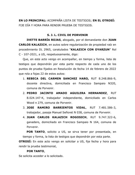 Lista De Testigos Y Fecha En Lo Principal Acompa A Lista De