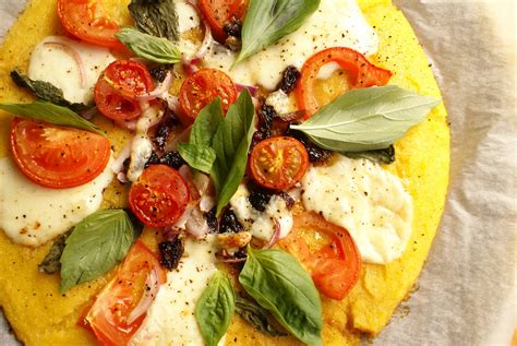 The Nomadic Feast Kitchen Meatless Mondays Caprese Polenta Pizza