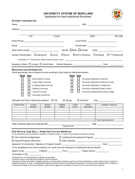 Fillable Online Graduate Umaryland Inter Institutional Enrollment Form