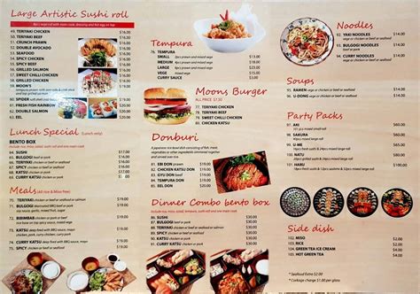 Menu At Moon Sushi Wollongong Restaurant Wollongong 326 Gladstone Ave