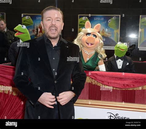 Kermit the Frog, actor Ricky Gervais, Miss Piggy and Constantine attend ...