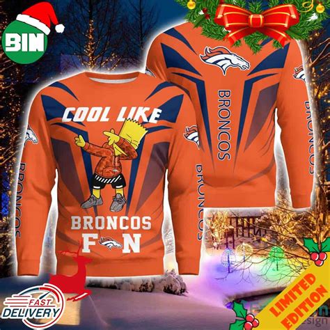 Cute Cool Like Denver Broncos Fan Bart Simpson Dab Ugly Sweater Binteez