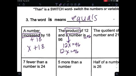 Writing Expressions And Equations Youtube