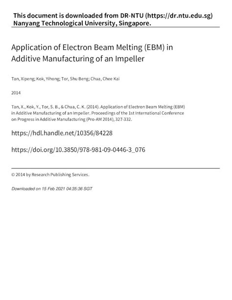 Pdf Application Of Electron Beam Melting Ebm In Additive