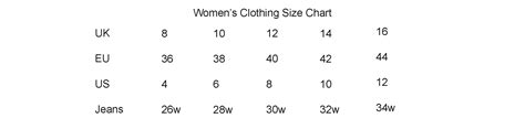 Womens Clothing Size Chart - jojo Boutique