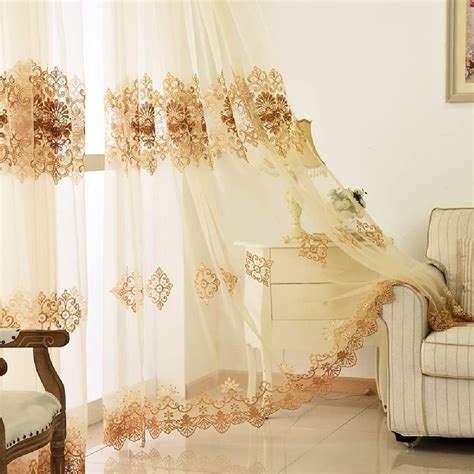 Amidoudou Pair European Luxury Embroidered Sheer Curtains Living Room