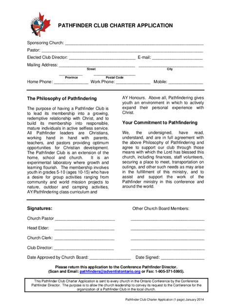 Fillable Online Pathfinder Club Charter Application Fax Email Print