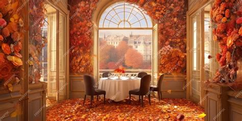 Premium AI Image | a photo of a dining table with a scenic background