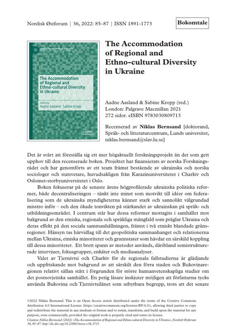 Pdf The Accommodation Of Regional And Ethno Cultural Diversity In Ukraine