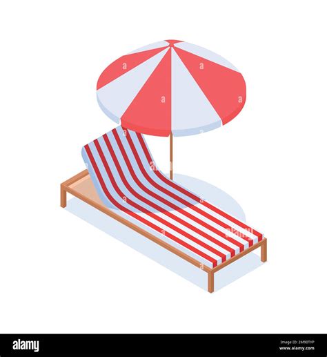 Beach Chair With Umbrella Striped Cot With For Sea And Ocean Vacation Stock Vector Image And Art