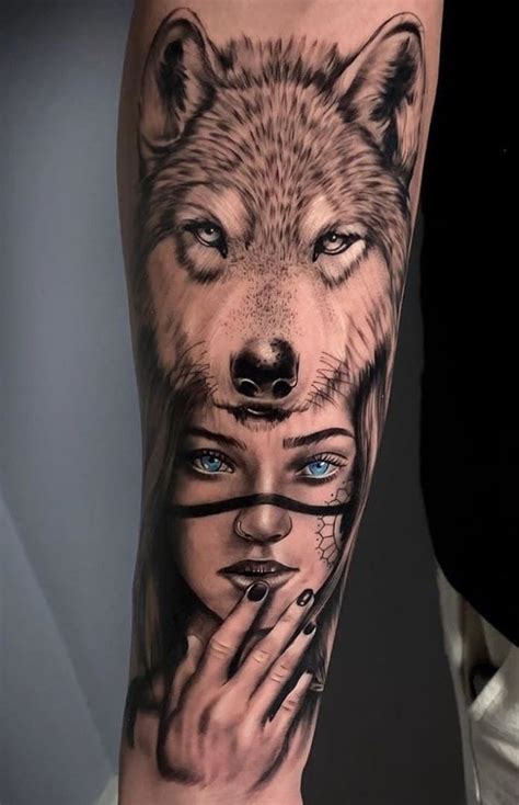 Tatuagem Feminina no braço Lobo tatuagem Tatuagem de manga